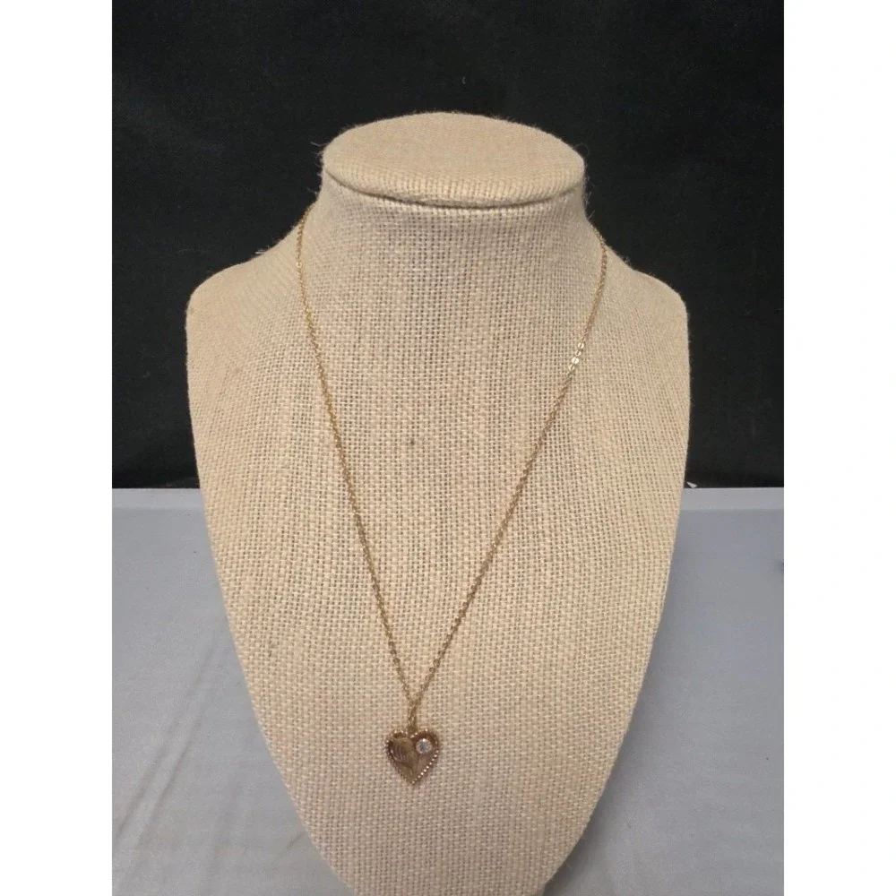 Gold Heart Pendant with Clear Gem and 18
